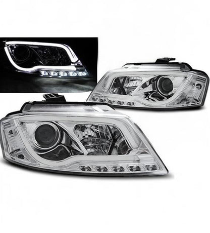 💕 Fari Anteriori Adatto per Audi A3 8P 2008-2012 Tube Light DRL Cromato 💕