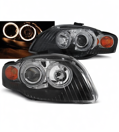💕 Fari Anteriori Adatto per Audi A4 B7 2004-2008 Angel Eyes Nero 💕