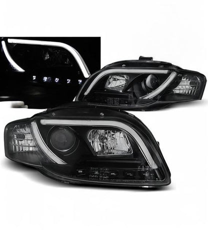 💕 Fari Anteriori Adatto per Audi A4 B7 2004-2008 Tube Light Nero 💕