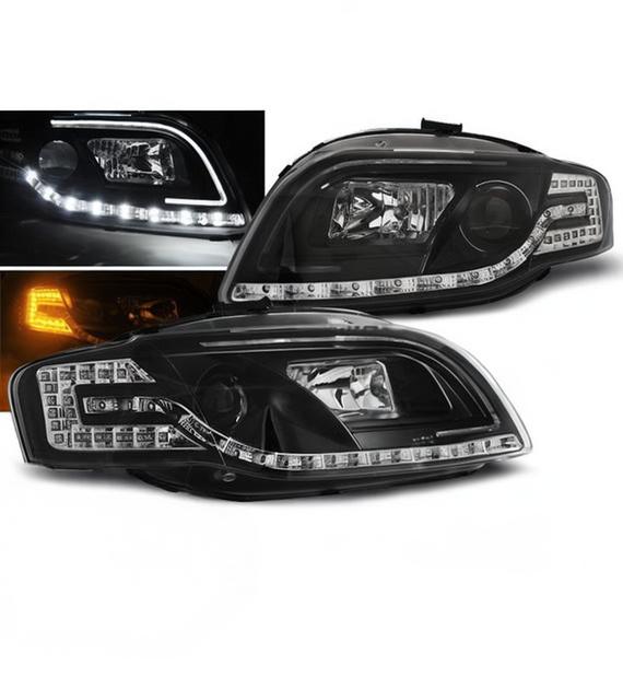 💕 Fari Anteriori Adatto per Audi A4 B7 2004-2008 Tube Light Nero LED 💕