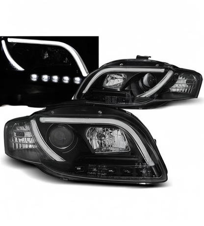 💕 Fari Anteriori Adatto per Audi A4 B7 2004-2008 Tube Light DRL Nero 💕