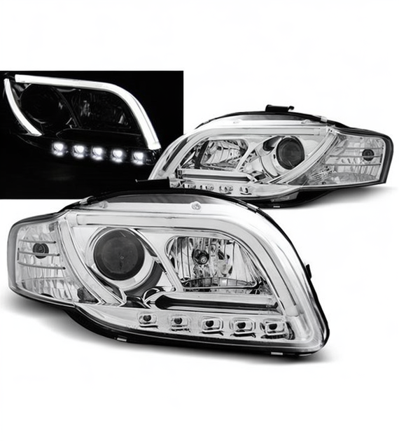 💕 Fari Anteriori Adatto per Audi A4 B7 2004-2008 Tube Light DRL Cromato 💕