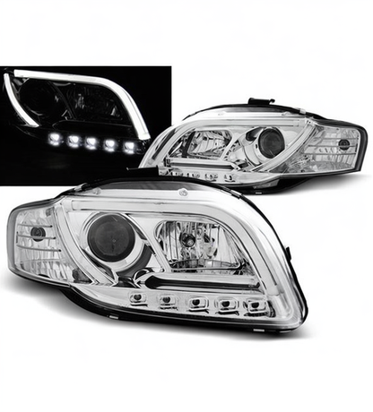 💕 Fari Anteriori Adatto per Audi A4 B7 2004-2008 Tube Light DRL Cromato 💕