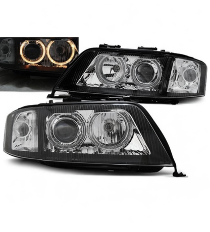 💕 Fari Anteriori Adatto per Audi A6 2001-2004 Xenon Angel Eyes Nero 💕