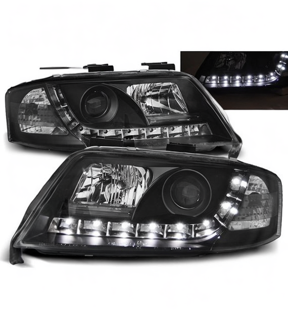 💕 Fari Anteriori Adatto per Audi A6 C5 2001-2004 Daylight Nero LED 💕