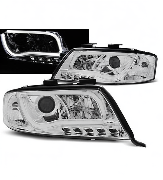💕 Fari Anteriori Adatto per Audi A6 C5 2001-2004 Tube Light Cromato 💕