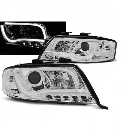 💕 Fari Anteriori Adatto per Audi A6 C5 2001-2004 Tube Light Cromato 💕