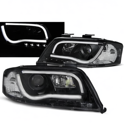 💕 Fari Anteriori Adatto per Audi A6 C5 2001-2004 Tube Light Nero 💕