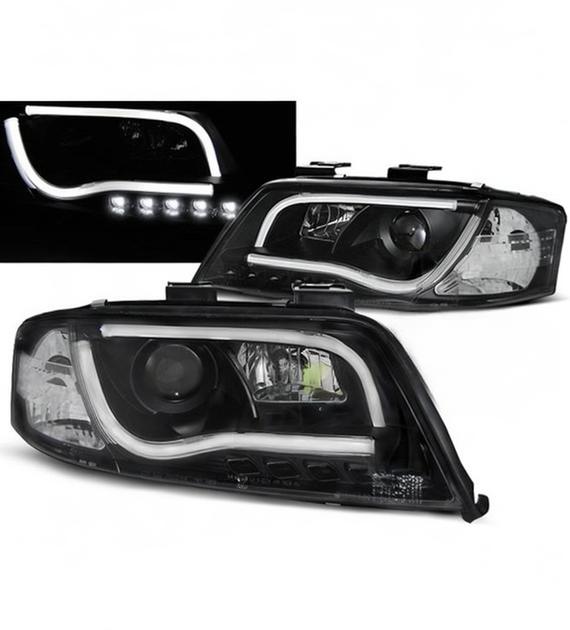 💕 Fari Anteriori Adatto per Audi A6 C5 2001-2004 Tube Light DRL Nero 💕