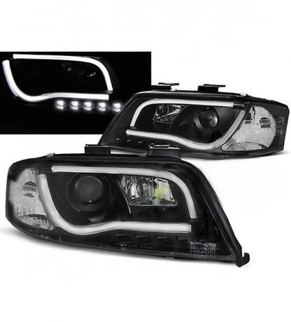 💕 Fari Anteriori Adatto per Audi A6 C5 2001-2004 Tube Light DRL Nero 💕