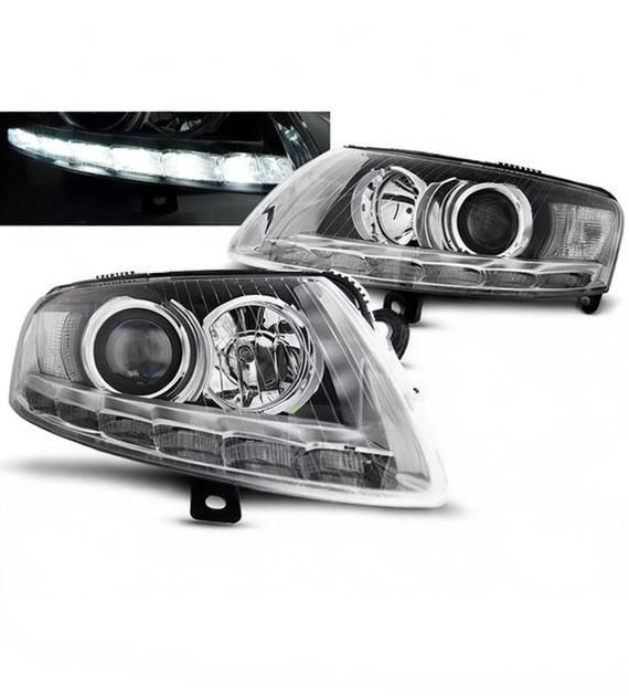 💕 Fari Anteriori Adatto per Audi A6 C6 2004-2008 Xenon True DRL Cromato 💕