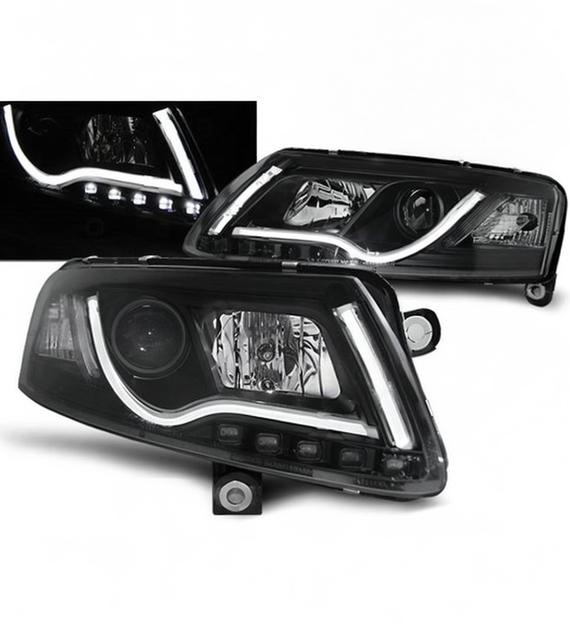 💕 Fari Anteriori Adatto per Audi A6 C6 2004-2008 Tube Light Nero 💕