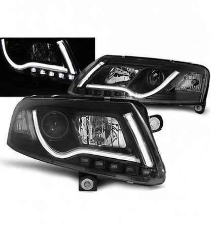 💕 Fari Anteriori Adatto per Audi A6 C6 2004-2008 Tube Light Nero 💕