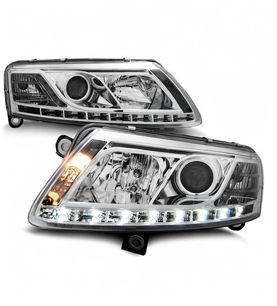 💕 Fari Anteriori Adatto per Audi A6 C6 2004-2008 True DRL Cromato LED 💕