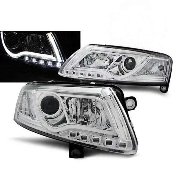 💕 Fari Anteriori Adatto per Audi A6 C6 2004-2008 Tube Light Cromato 💕