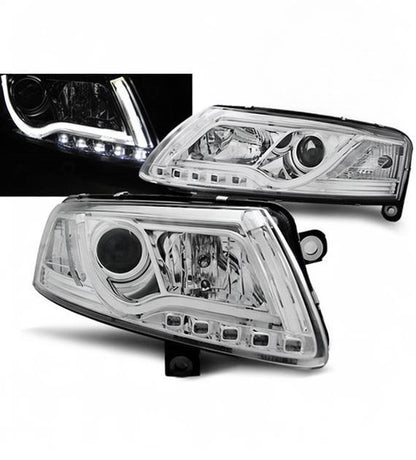 💕 Fari Anteriori Adatto per Audi A6 C6 2004-2008 Tube Light Cromato 💕