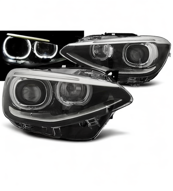 💕 Fari Anteriori Adatto BMW F20 F21 11-14 LED Angel Eyes DRL Nero 💕