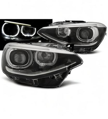 💕 Fari Anteriori Adatto BMW F20 F21 11-14 LED Angel Eyes DRL Nero 💕