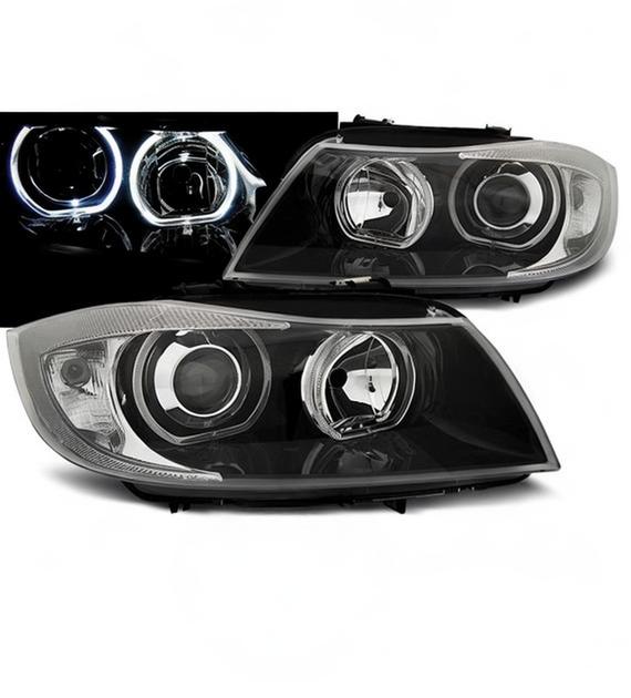 💕 Fari Anteriori Adatto per BMW E90 E91 05-11 Angel Eyes LED Neri 💕