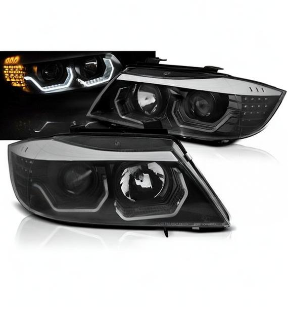 💕 Fari Anteriori Adatto per BMW E90 E91 05-08 Angel Eyes LED 3D Neri 💕