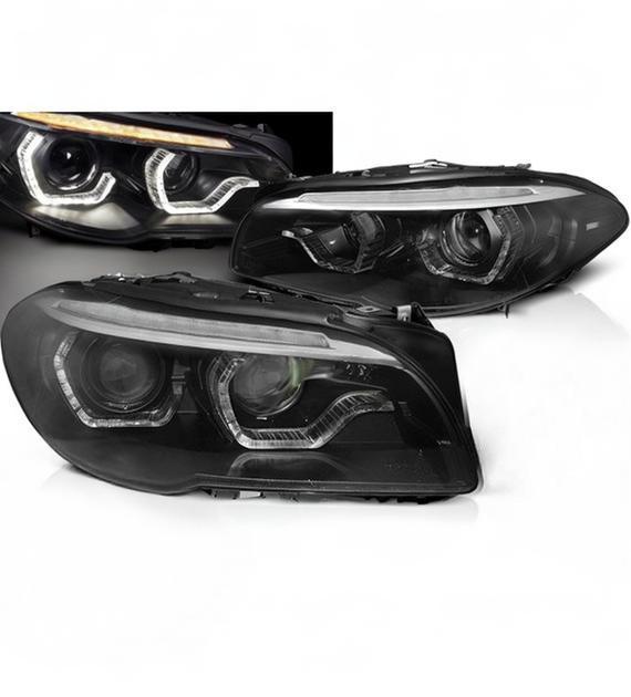 💕 Fari Anteriori Adatto per BMW F10 F11 LCI 13-16 Xenon DRL Angel Eyes Neri 💕