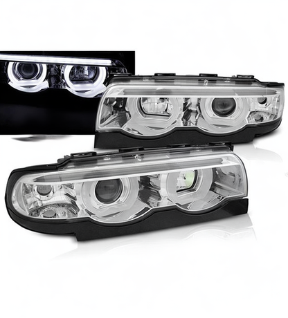 💕 Fari Anteriori Adatto per BMW E38 94-01 3D Angel Eyes Cromati 💕