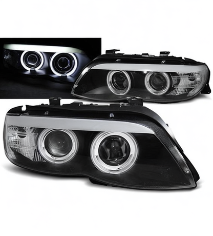 💕 Fari Anteriori Adatto per BMW X5 E53 03-06 Xenon CCFL Angel Eyes Neri 💕
