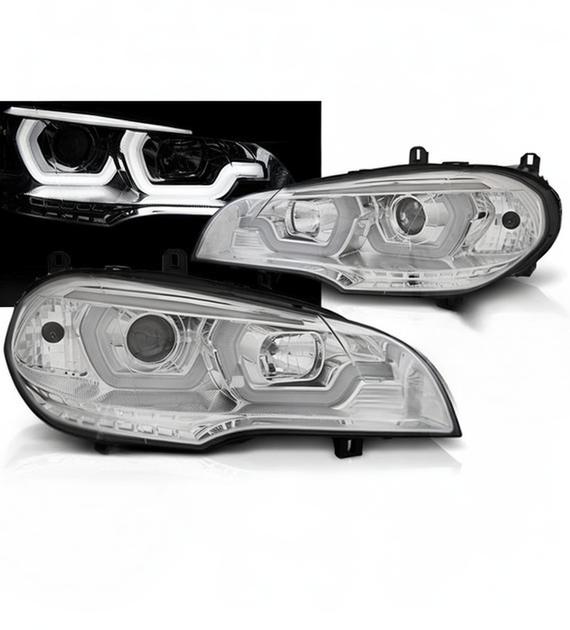 💕 Fari Anteriori Adatto per BMW X5 E70 07-13 Tube Light DRL Cromati 💕