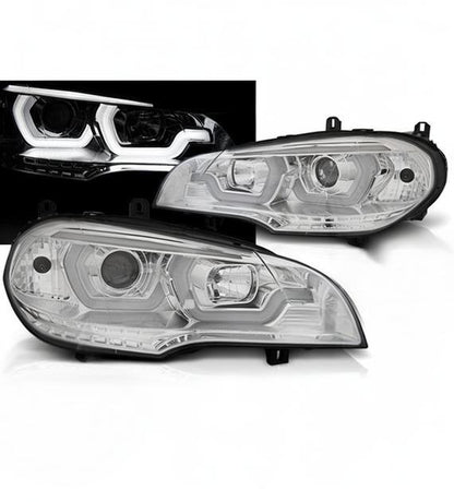 💕 Fari Anteriori Adatto per BMW X5 E70 07-13 Tube Light DRL Cromati 💕