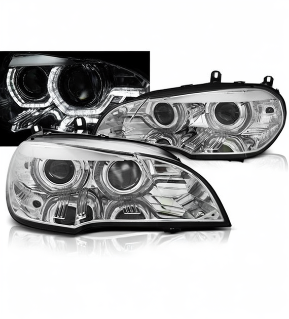 💕 Fari Anteriori Adatto per BMW X5 E70 07-10 Xenon DRL Angel Eyes Cromati 💕