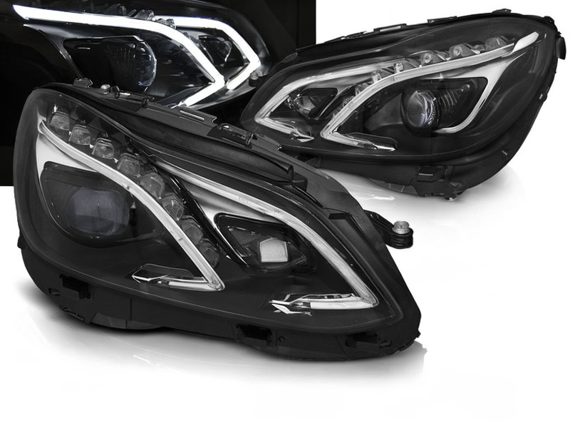 💕 Fari Anteriori Adatto per Mercedes W212 13-16 True DRL LED Neri 💕