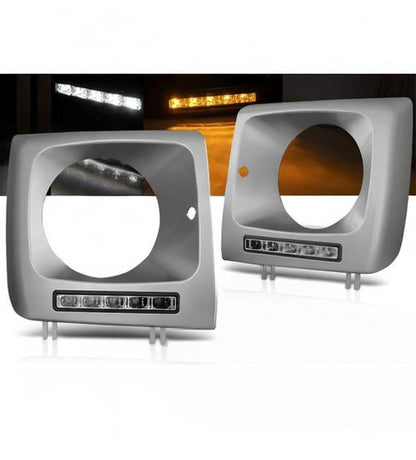 💕Copri Fari Anteriori Adatto per Mercedes W461 W463 01-12 LED DRL ARGENTO 💕