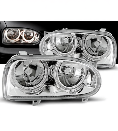 💕 Fari Anteriori Adatto per VW Golf III 91-97 Angel Eyes Cromati 💕