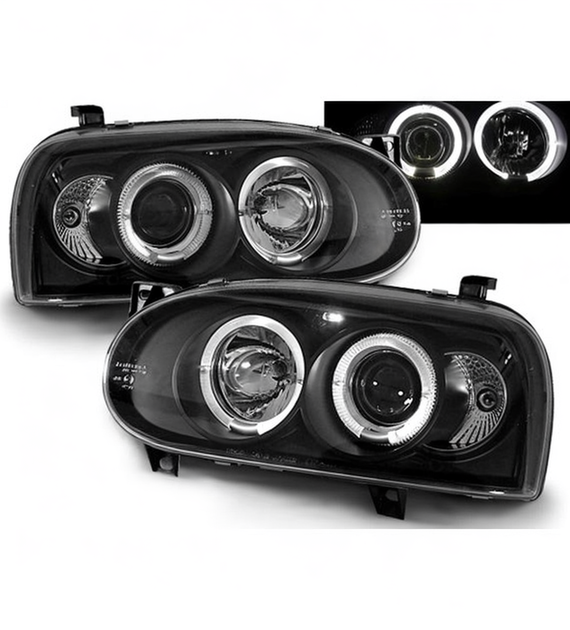 💕 Fari Anteriori Adatto per VW Golf 3 91-97 Angel Eyes Neri 💕
