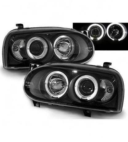 💕 Fari Anteriori Adatto per VW Golf 3 91-97 Angel Eyes Neri 💕