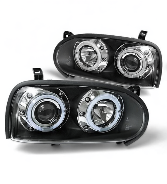 💕 Fari Anteriori Adatto per VW Golf 3 91-97 Angel Eyes Neri 💕