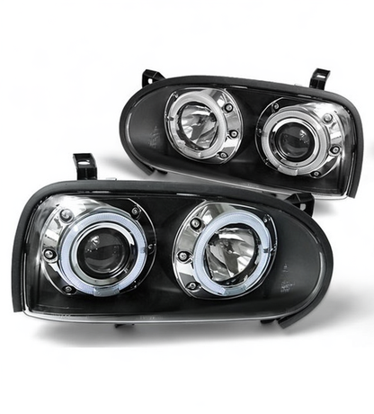 💕 Fari Anteriori Adatto per VW Golf 3 91-97 Angel Eyes Neri 💕