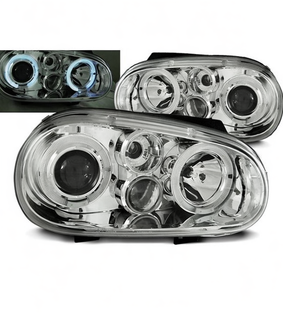 💕 Fari Anteriori Adatto per VW Golf IV 97-03 Angel Eyes Cromati 💕