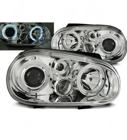 💕 Fari Anteriori Adatto per VW Golf IV 97-03 Angel Eyes Cromati 💕