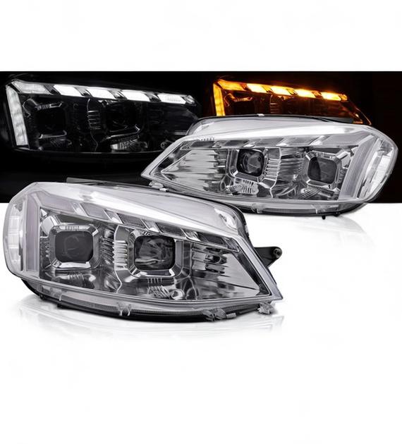 💕 Fari Anteriori Adatto per VW Golf 7 17-19 LED DRL Seq Welcome Cromati 💕