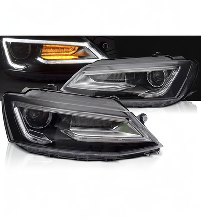💕 Fari Anteriori Adatto per VW Jetta VI 11-18 Tube Light LED Neri 💕