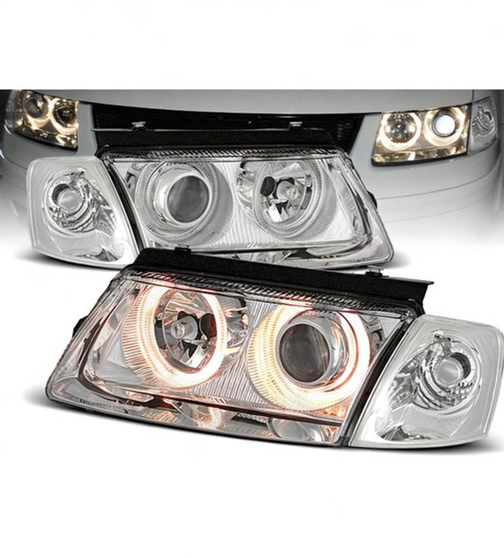 💕 Fari Anteriori Adatto per VW Passat B5 3B 96-00 Angel Eyes Cromati 💕