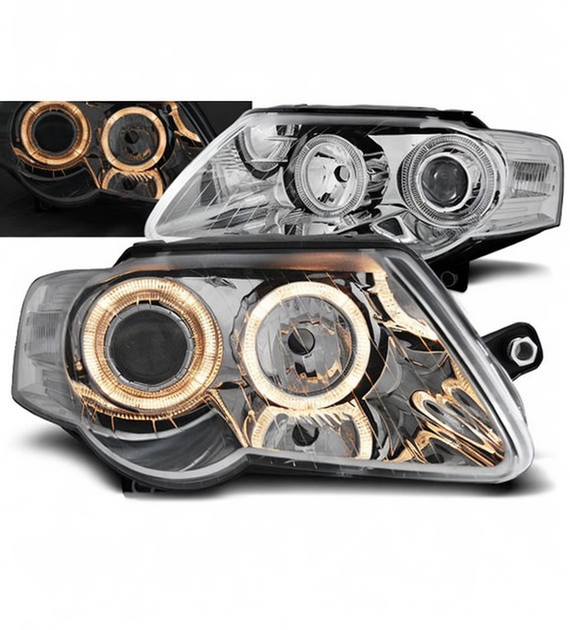 💕 Fari Anteriori Adatto per VW Passat B6 3C 2005-2010 Angel Eyes Cromati 💕