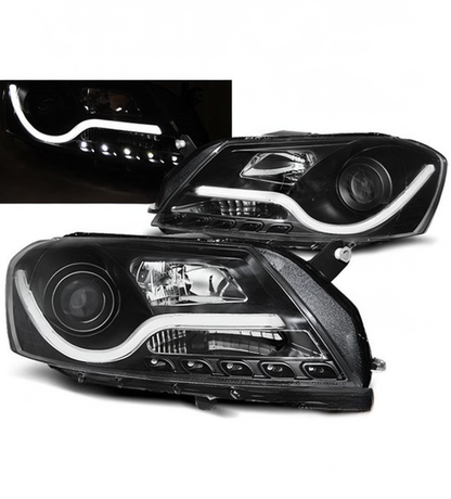💕 Fari Anteriori Adatto per VW Passat B7 2010-2014 Tube Light LED Neri 💕