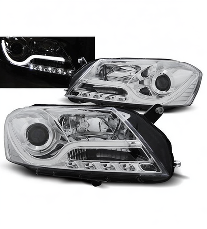 💕 Fari Anteriori Adatto per VW Passat B7 2010-2014 Tube Light LED Cromati 💕