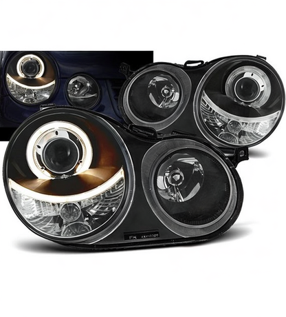 💕 Fari Anteriori Adatto per VW Polo 9N 2001-2005 Angel Eyes Neri 💕