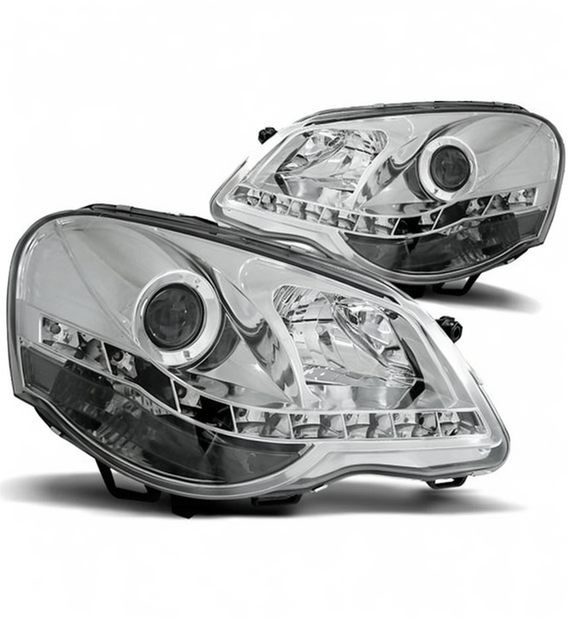 💕 Fari Anteriori Adatto per VW Polo 9N3 2005-2009 Daylight LED Cromati 💕