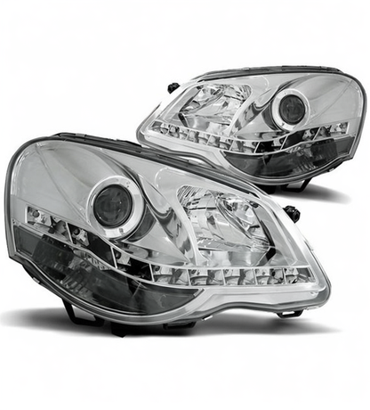 💕 Fari Anteriori Adatto per VW Polo 9N3 2005-2009 Daylight LED Cromati 💕