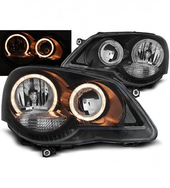 💕 Fari Anteriori Adatto per VW Polo 9N3 2005-2009 Angel Eyes Neri 💕