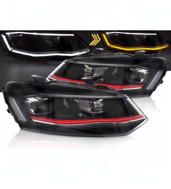 💕 Fari Anteriori Adatto per VW Polo 6R 2009-2017 Full LED DRL Rossi 💕